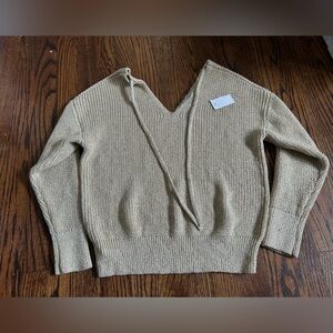 Loft metallic gold thread cropped tie sweater size medium-nwt